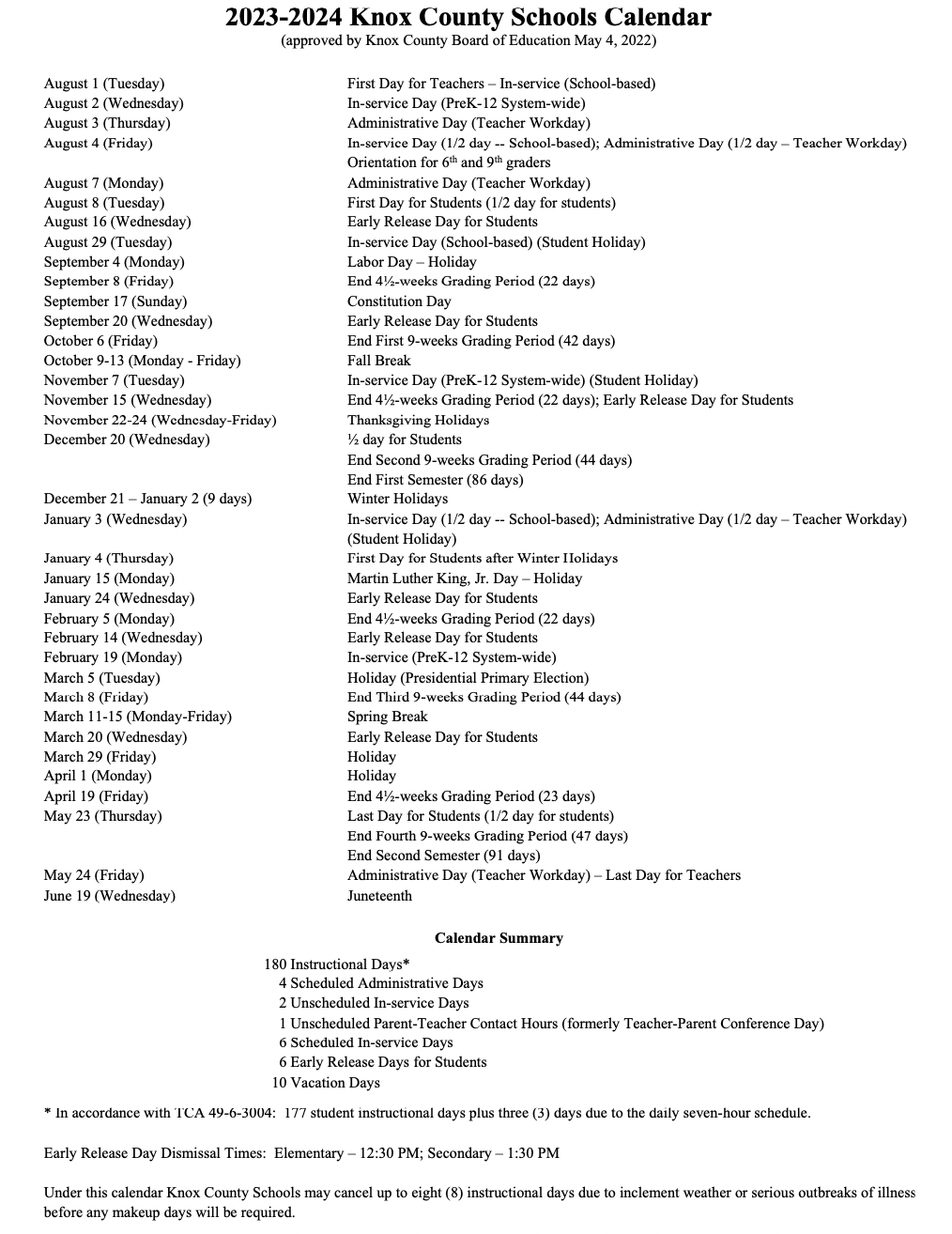  District Calendar